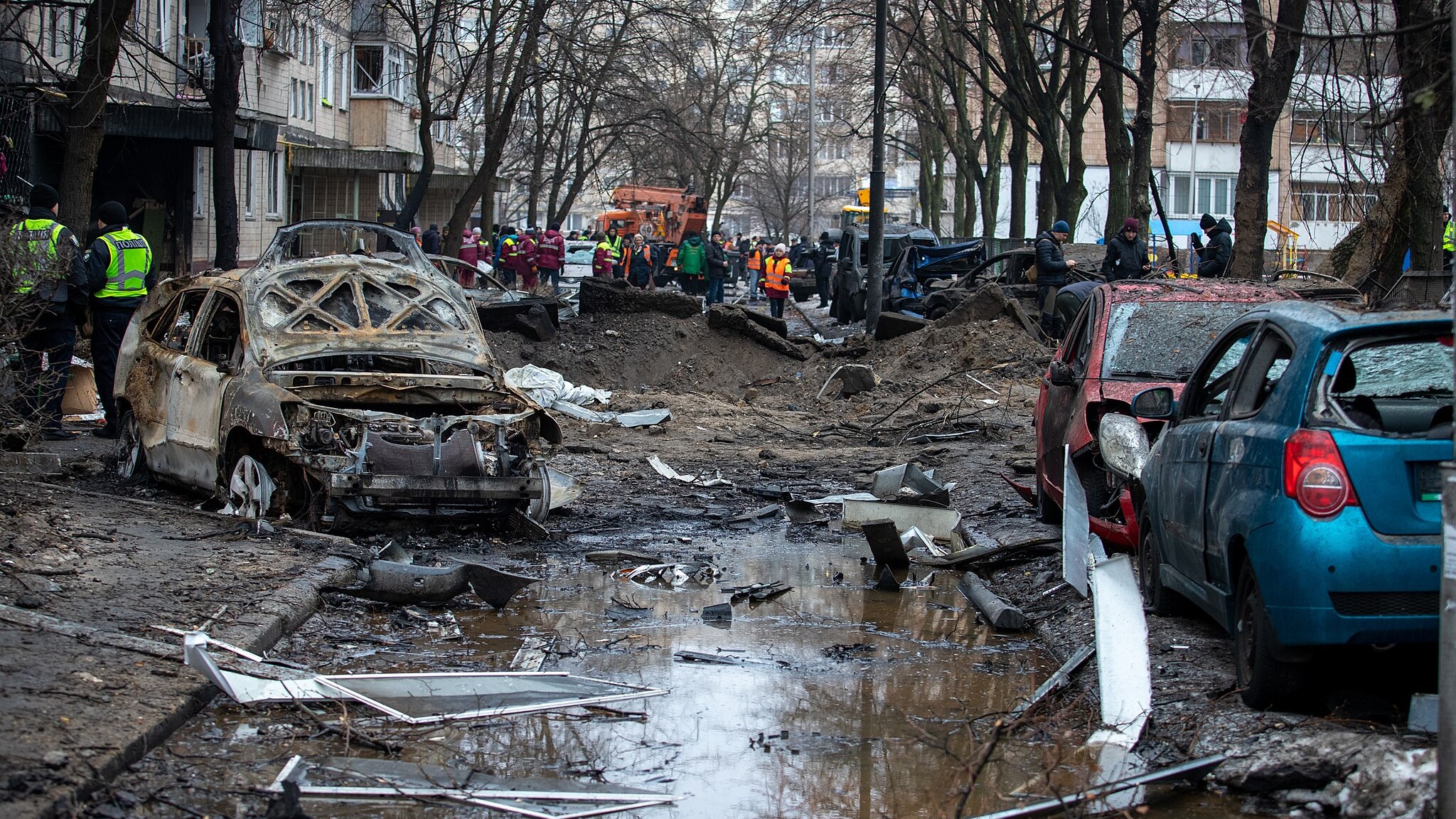 Destructions in Kyiv Ukraine after Russian attack war rubble