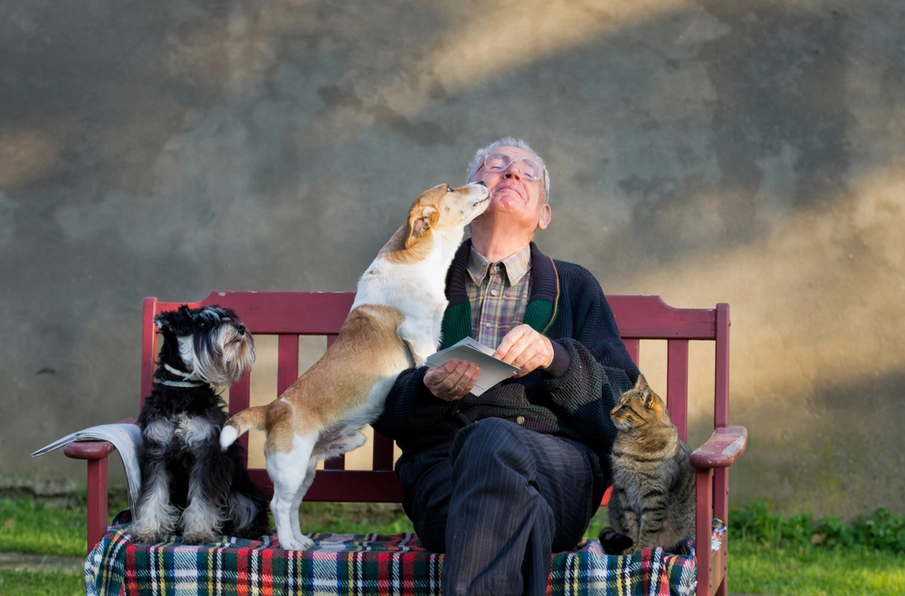 Dog licks man's face / hund slikker man i ansigtet