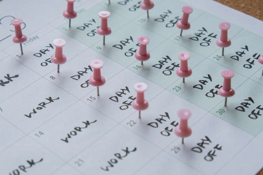 Kalender med fridage / calendar with days off