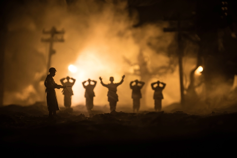 Soldater, Military,Silhouettes,Fighting,Scene,On,War,Fog,Sky,Background.,A