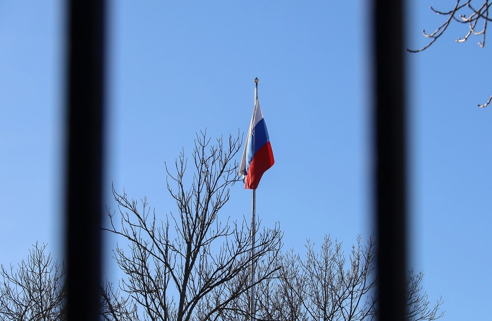Russisk flag, Stockholm,,Sweden,-,February,2022:,A,Russian,Flag,On,A