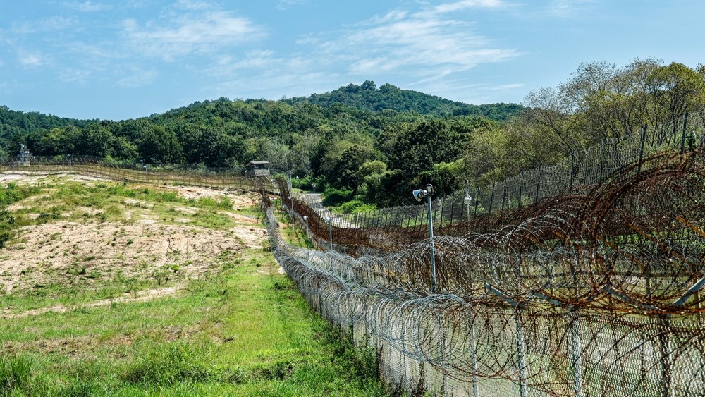 barbed wire fence in Demilitarized Zone, South Korea North Korea Border