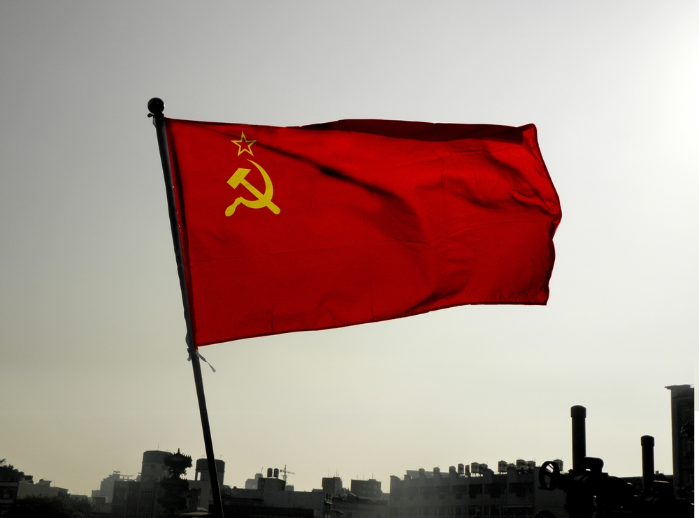 Soviet,Union,Flag,With,Blue,Sky.,A,Symbol,Describing,The