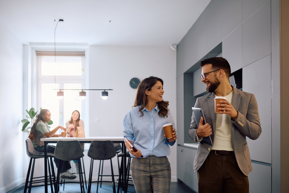 Colleagues talking, chatting
