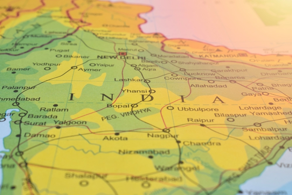 Indien, India,Of,The,World,Map.,Close,Up,And,Selective,Focus