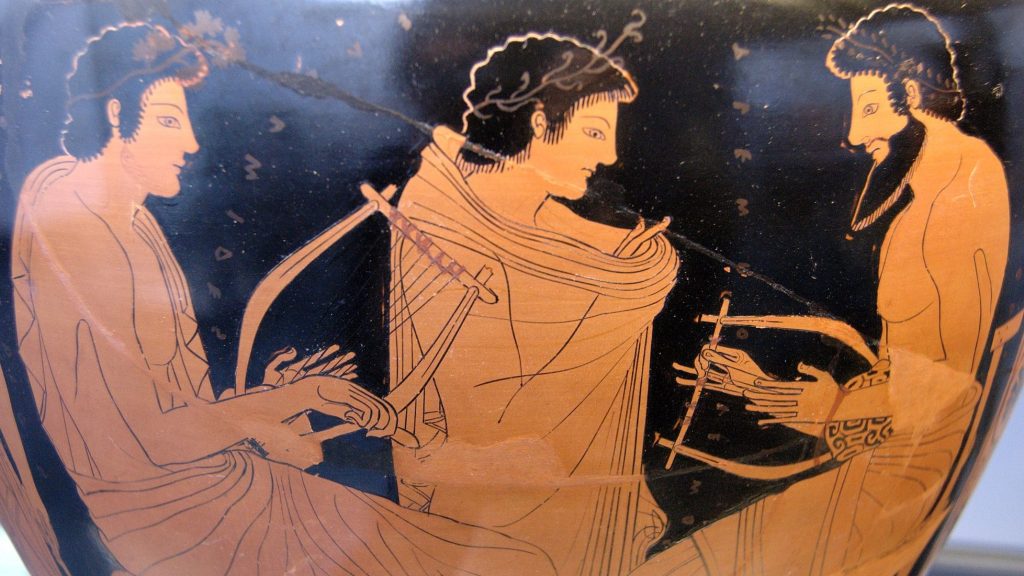 Ancient Greek vase painting depicting a music lesson