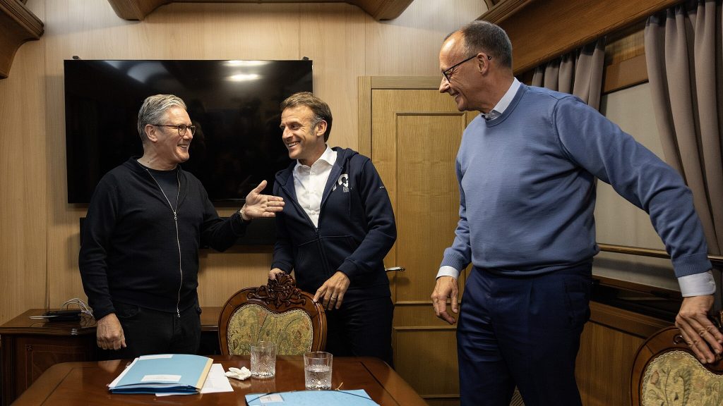 Prime Minister Keir Starmer, Emmanuel Macron, French President, and Friedrich Merz, German Chancellor
