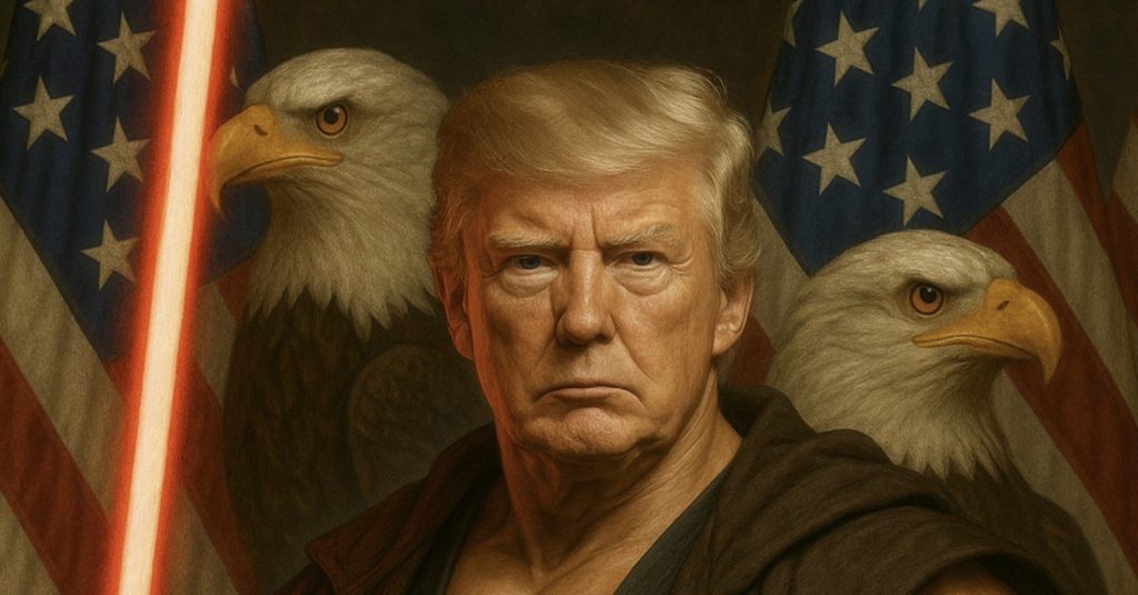X is outraged: Trump Wields Red Lightsaber in Viral AI White House Pos