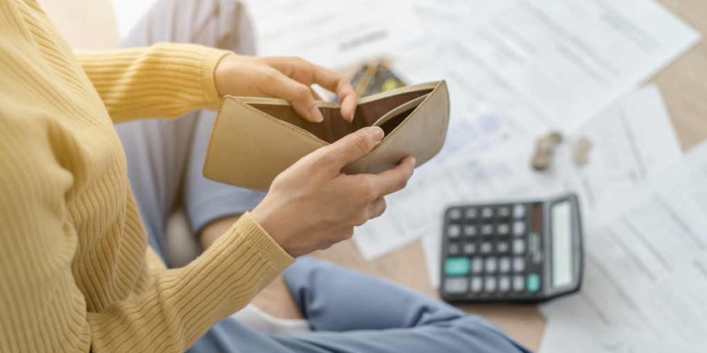 Empty wallet, no money, debt