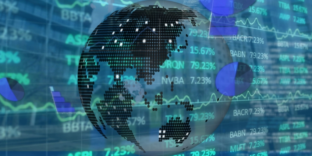 World map, stock market