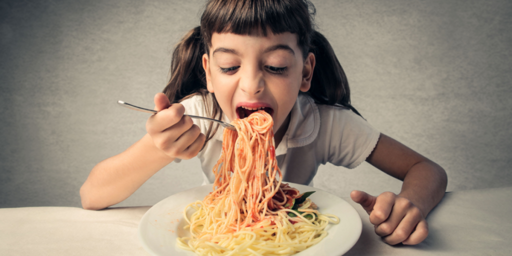 Eating pasta, spaghetti