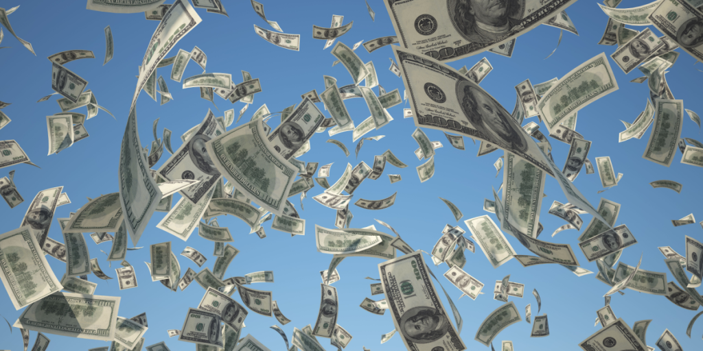 Dollars, money rain