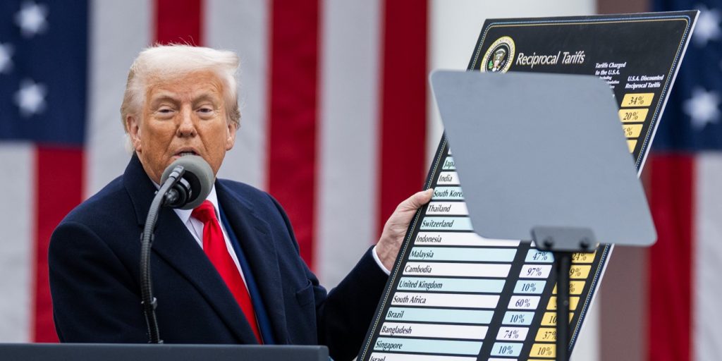 President Donald Trump signs an Executive Order on the Administration’s tariff plans at a “Make America Wealthy Again” event, Wednesday, April 2, 2025, in the White House Rose Garden.