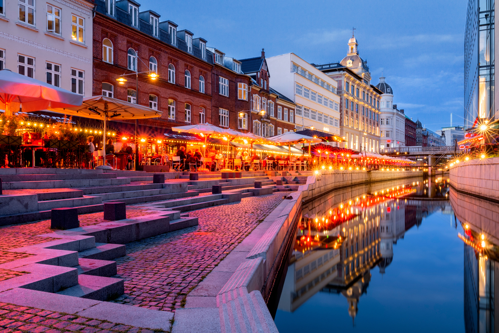 Evening,Lights,Åboulevarden,Aarhus,Denmark.Danmark, aften,lys