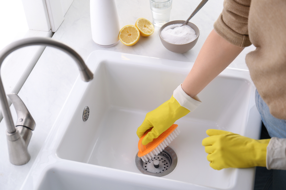 Baking,Soda,And,Brush,Clean,Sink,bagepulver,eddike,rengøring