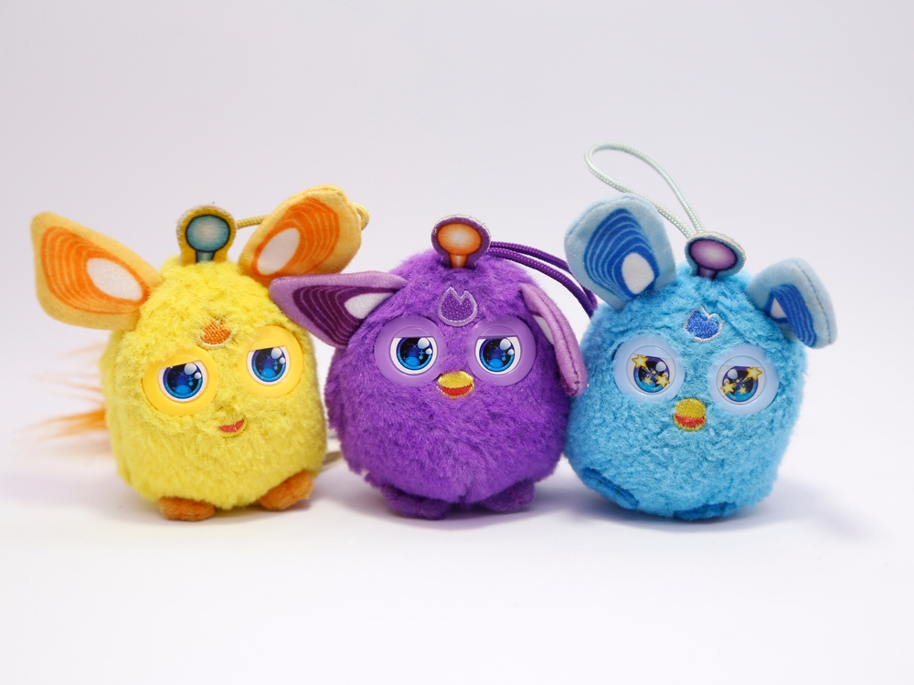 Furbys.,Purple,,Blue,And,Yellow,Plush,Toy,lilla,blå,gul