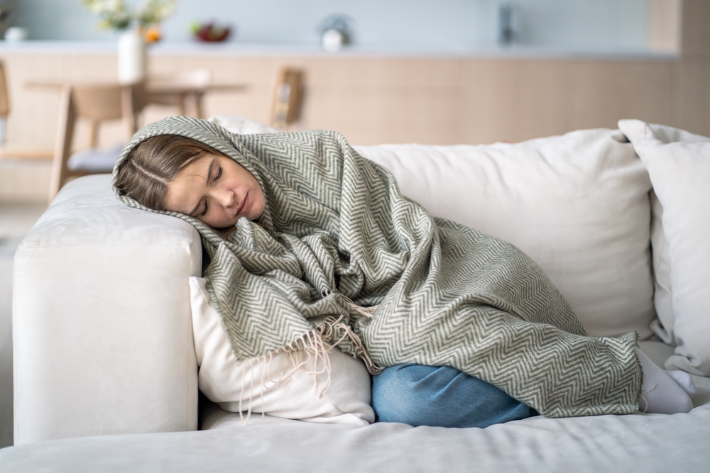 Exhausted,Woman,blanket,træt,kvinde,tæppe