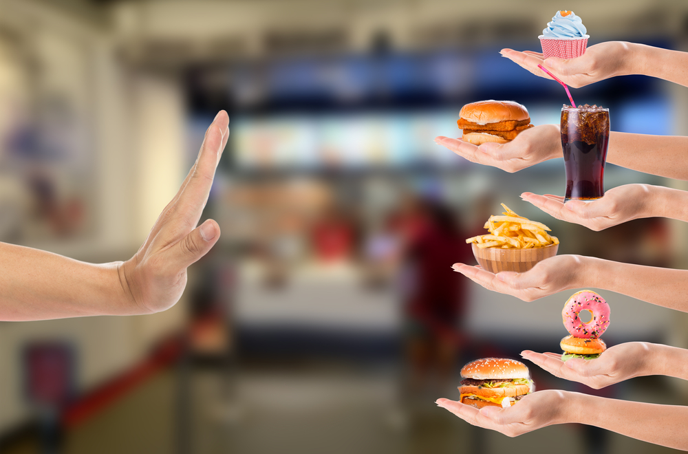 Hand,Refusing,Junk,Food,nej