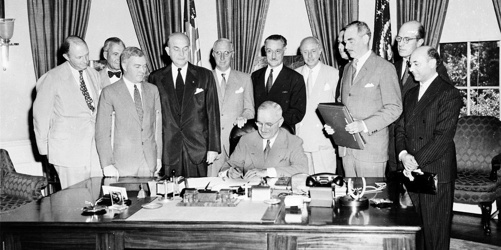1949, NATO, treaty signing