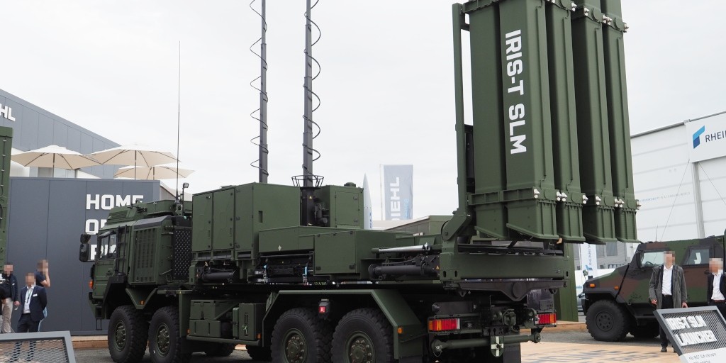 Diehl IRIS-T SLM launcher with green painting on static display at ILA Berlin Air Show 2024