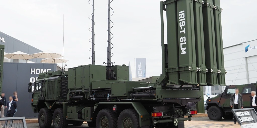 Diehl IRIS-T SLM launcher with green painting on static display at ILA Berlin Air Show 2024
