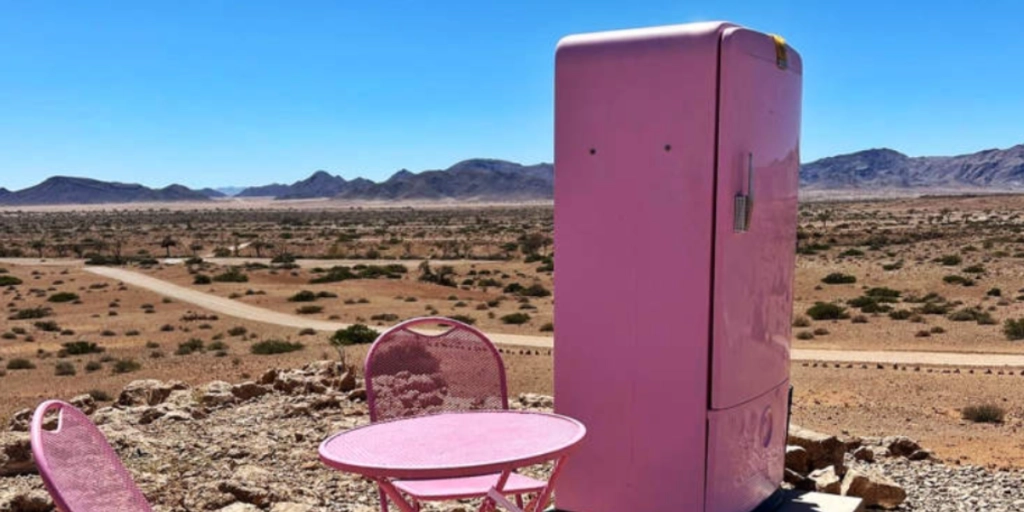 Der står et pink køleskab midt ude i Namib-ørkenen: Når du læser hvorfor, vil du tabe kæben