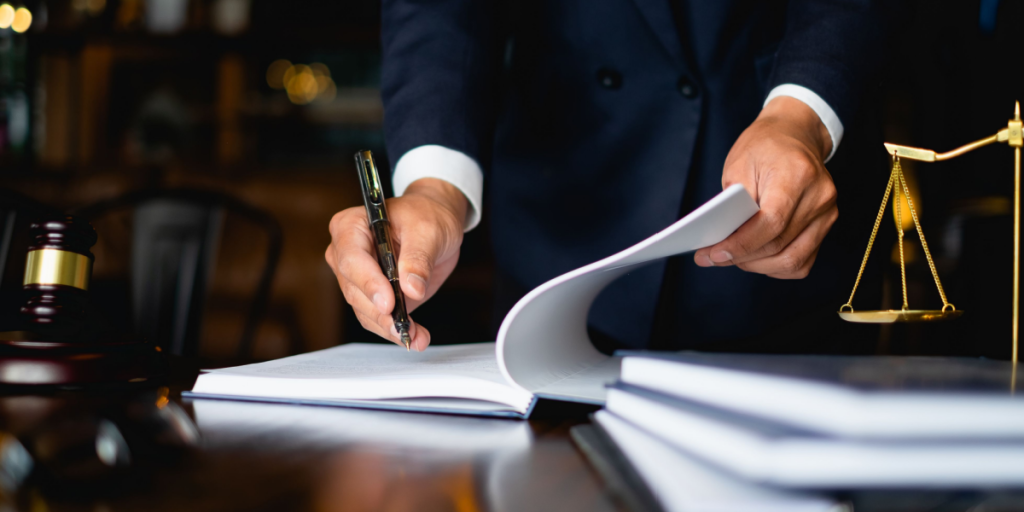 Lawyer, writing, signing