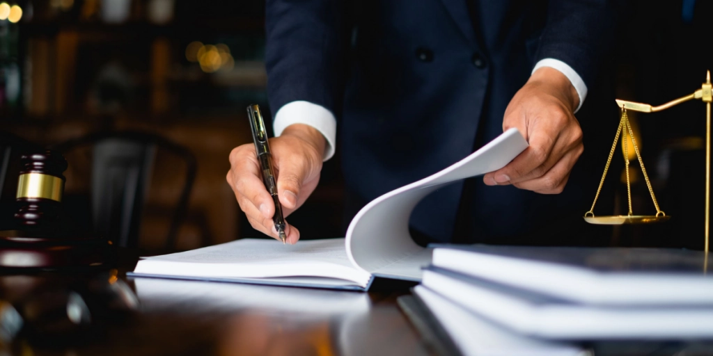 Lawyer, writing, signing