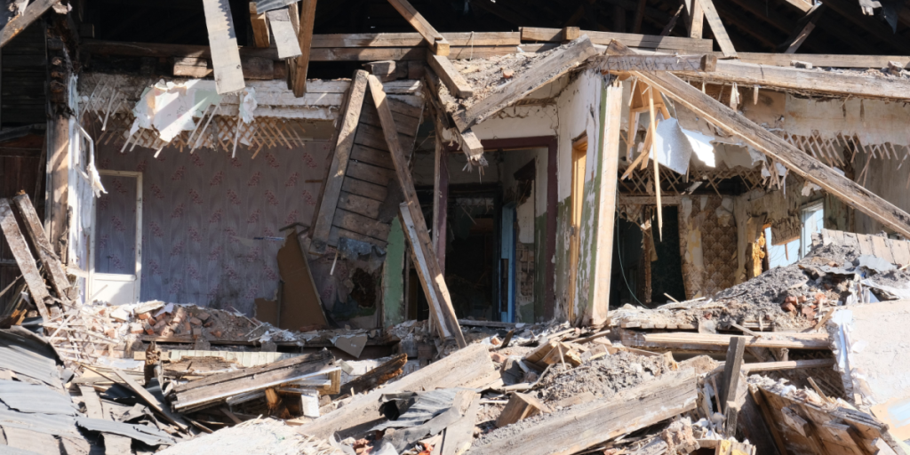 Destroyed house, Russia, Ukraine