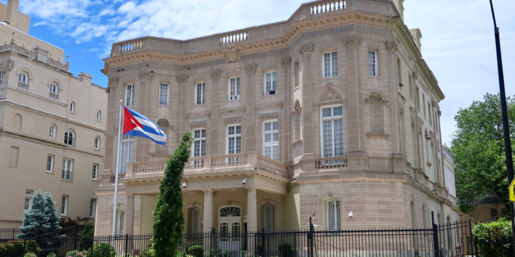 WASHINGTON, DC - JUNE 15, 2019: Embassy of CUBA - Flag and chancery building