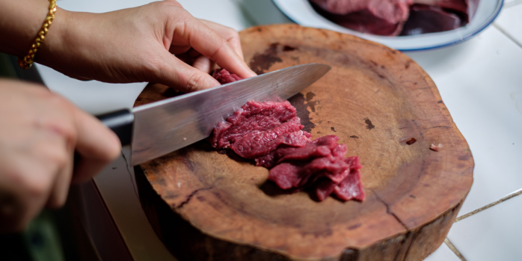 Cutting meat, beef
