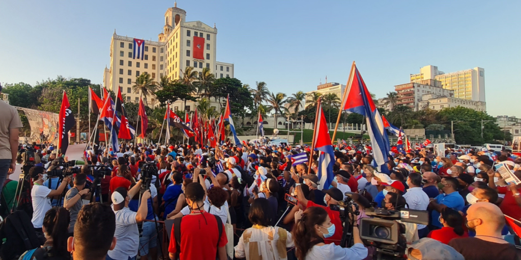 Havana, Cuba - July 17th 2021 : Cuban authorities gathered supporters in a mass demonstration after historical and popular protests on July 11th