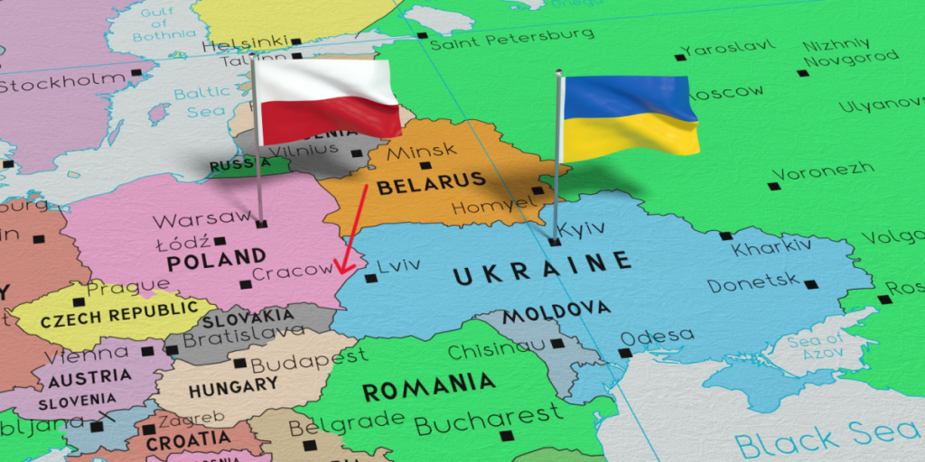 Poland, Ukraine, map, Laszki
