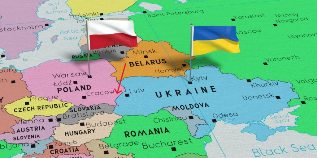Poland, Ukraine, map, Laszki