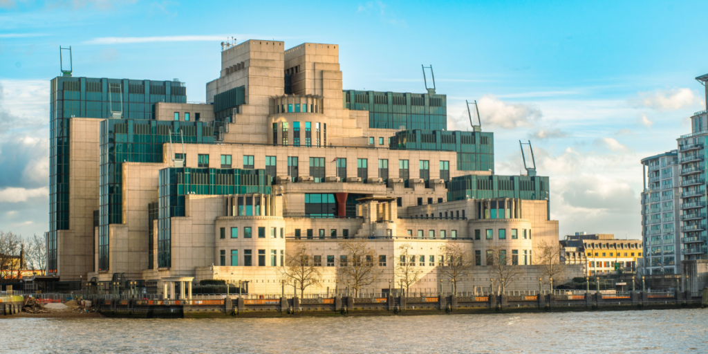 The SIS Building, also called the MI6 Building, at Vauxhall Cross houses the headquarters of the Secret Intelligence Service Blaise Metreweli