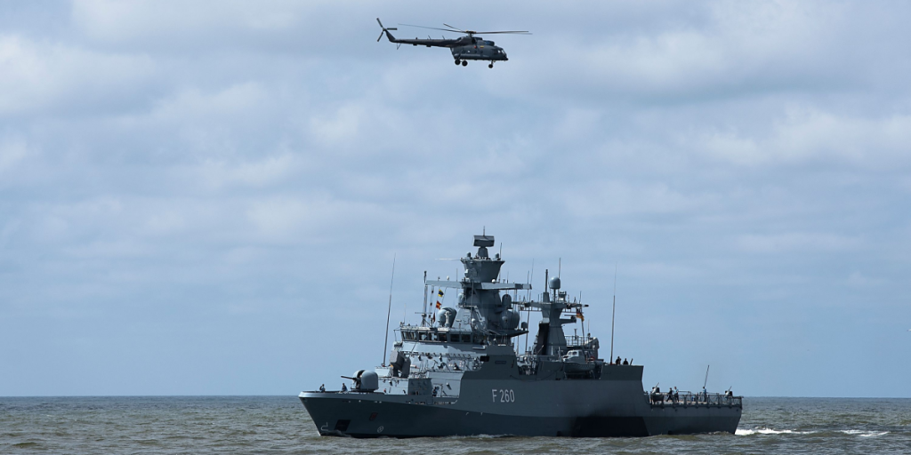 German Navy corvette FGS Braunschweig in the Baltic sea on June 4,2024 in Klaipeda,Lithuania.