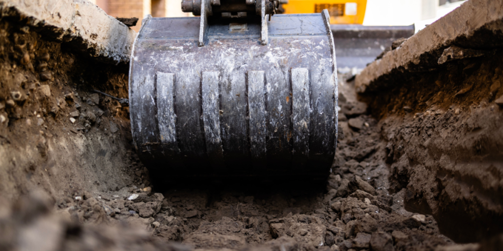 Construction, road work, excavator