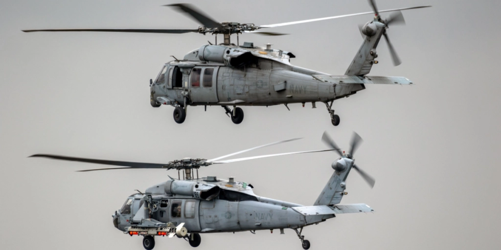 US Navy MH-60S Seahawks in flight during NATO exercise BALTOPS24. Jagel, Germany - June 7, 2024