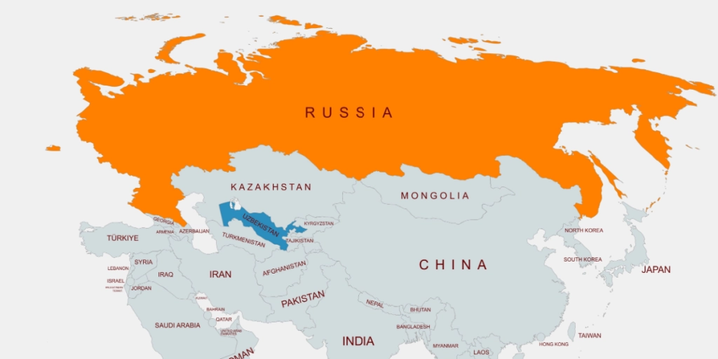 Russia, Uzbekistan, map