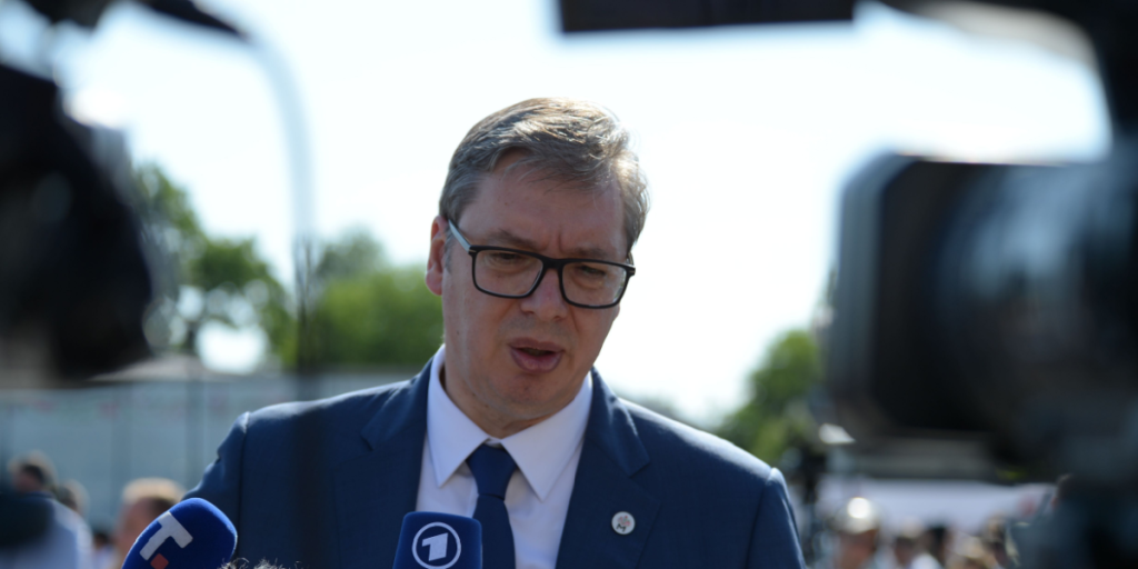 Bulboaca, Chișinău Moldova - juni 01 2023: pressemeddelelser på EPC 2023-topmødet i Moldova, Aleksandar Vucic, Serbiens præsident
