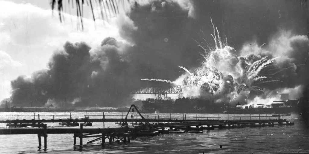 USS SHAW exploding Pearl Harbor