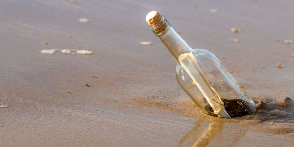 message in a bottle, flaskepost