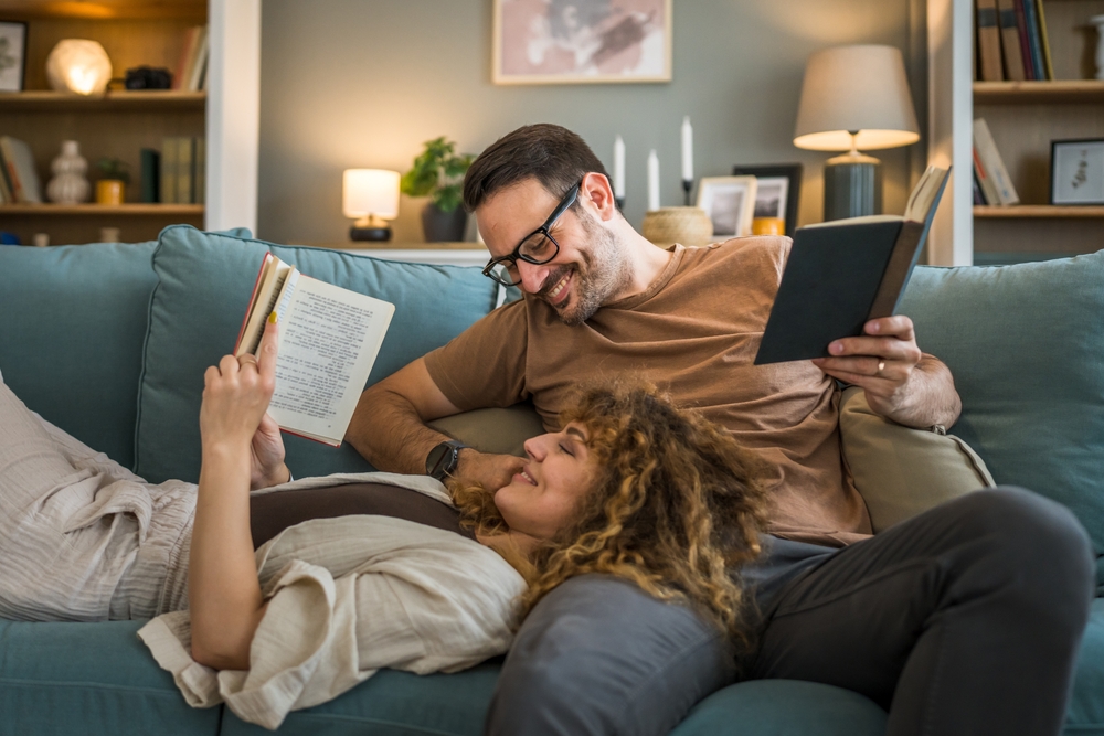 couple,reading,book,par,læser,bog