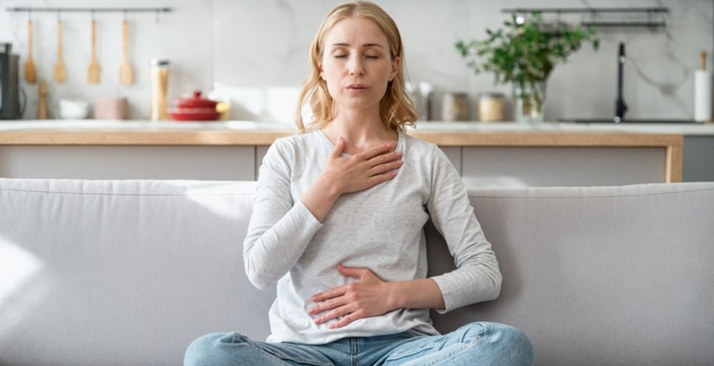 Concept,Of,Mental,Health.,Woman,Sitting,On,Couch,And,Doing