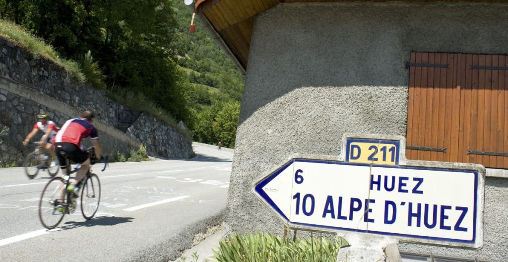 Cycling at Alpe D Huez. Tour de French alps