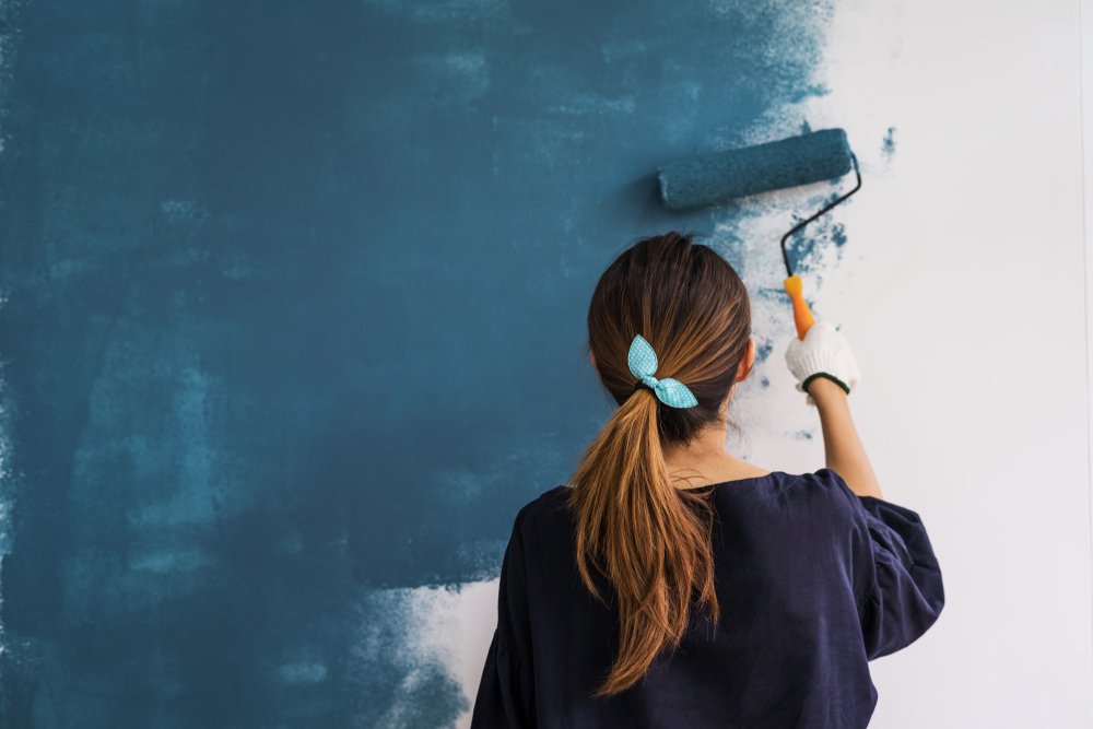 Painting wall, blue wall, maling, male vegg, male væg