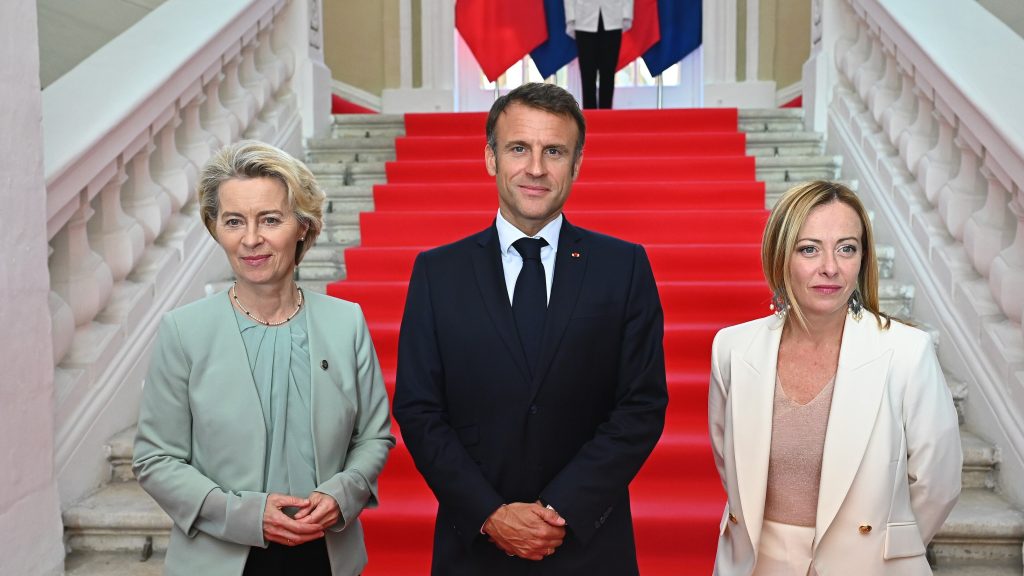 Ursula von der Leyen, Emmanuel Macron, Giorgia Meloni