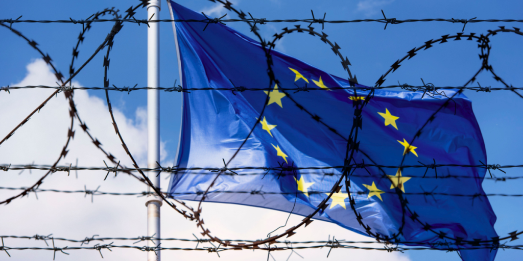 EU, flag, barbed wire