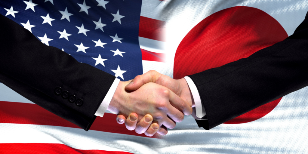 USA, Japan, flags, handshake