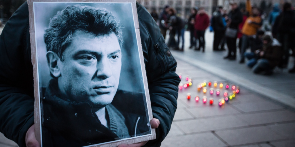 Memorial evening on the occasion of the anniversary of the murder of russian oppositional politician Boris Nemtsov in Kiev, Ukraine. February 27, 2016.